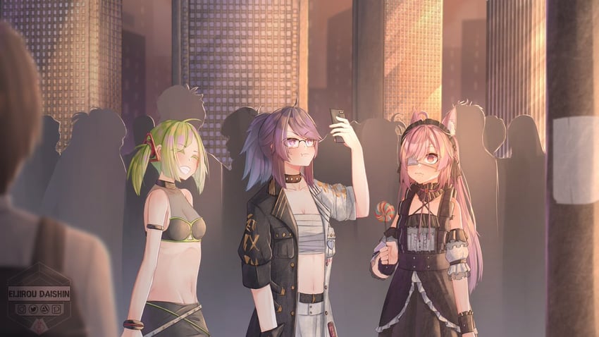 kson, souchou, delutaya, and mikeneko (indie virtual youtuber) drawn by enoshiro