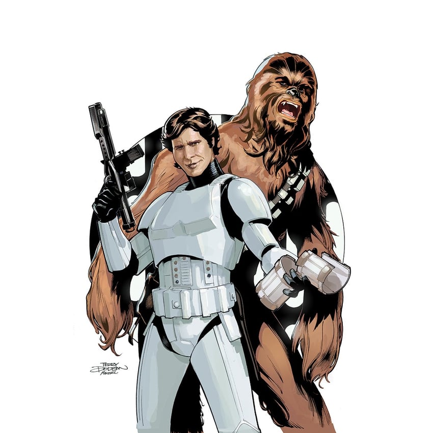 han solo and chewbacca (star wars and 1 more) drawn by rachel_dodson and terry_dodson
