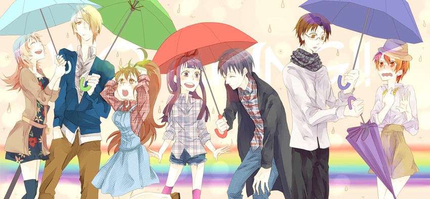taneshima popura, inami mahiru, yamada aoi, todoroki yachiyo, satou jun, and 2 more (working!!) drawn by sora_motsuwo