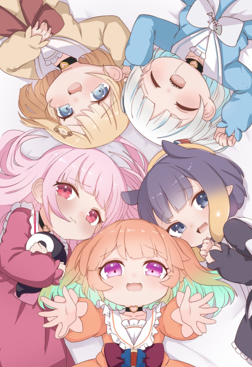 gawr gura, mori calliope, ninomae ina'nis, takanashi kiara, watson amelia, and 1 more (hololive and 1 more) drawn by senbon_tsuki
