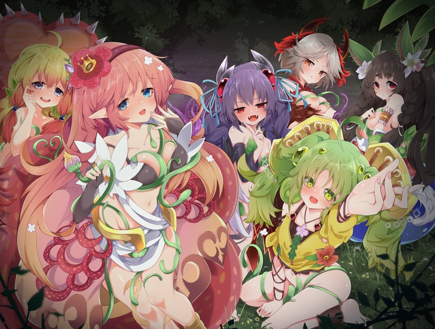 traptrix sera, traptrix rafflesia, traptrix atrax, traptrix myrmeleo, traptrix nepenthes, and 1 more (yu-gi-oh!) drawn by kurarome