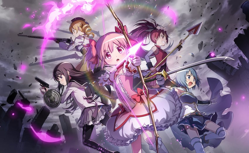 akemi homura, kaname madoka, miki sayaka, sakura kyoko, and tomoe mami (mahou shoujo madoka magica and 1 more) drawn by white-stew