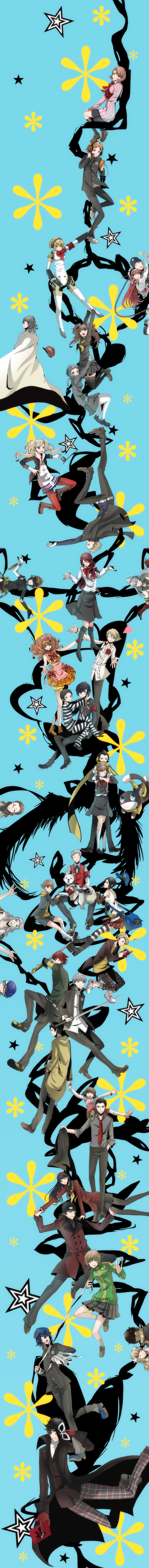 narukami yu, yuuki makoto, amamiya ren, shirogane naoto, satonaka chie, and 35 more (persona and 12 more) drawn by tsutare_u