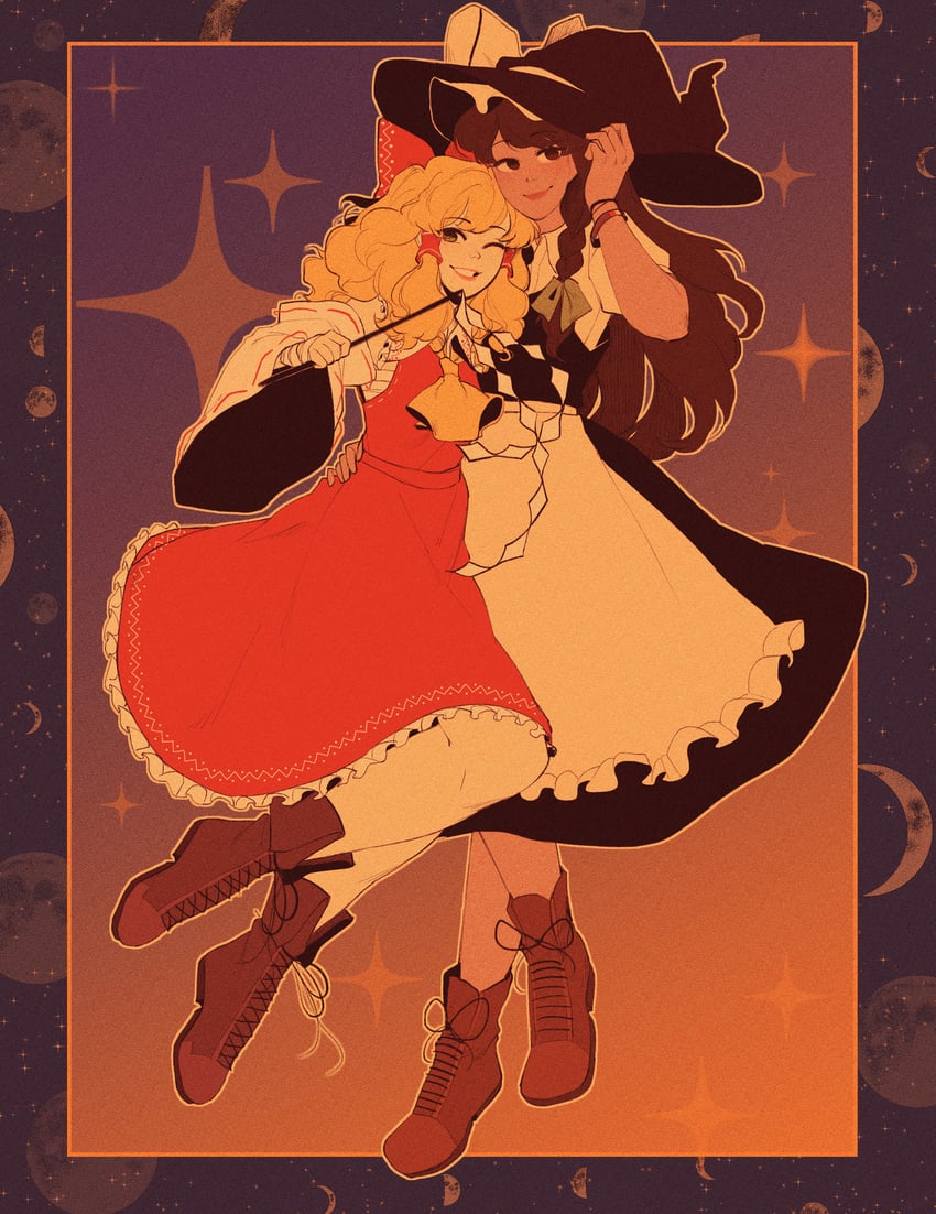 hakurei reimu and kirisame marisa (touhou) drawn by pixie_(milkywaypixies)