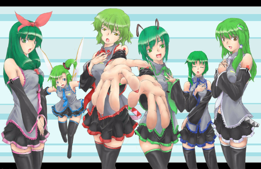 hatsune miku, kochiya sanae, kazami yuuka, kagiyama hina, daiyousei, and 2 more (touhou and 1 more) drawn by eki-end