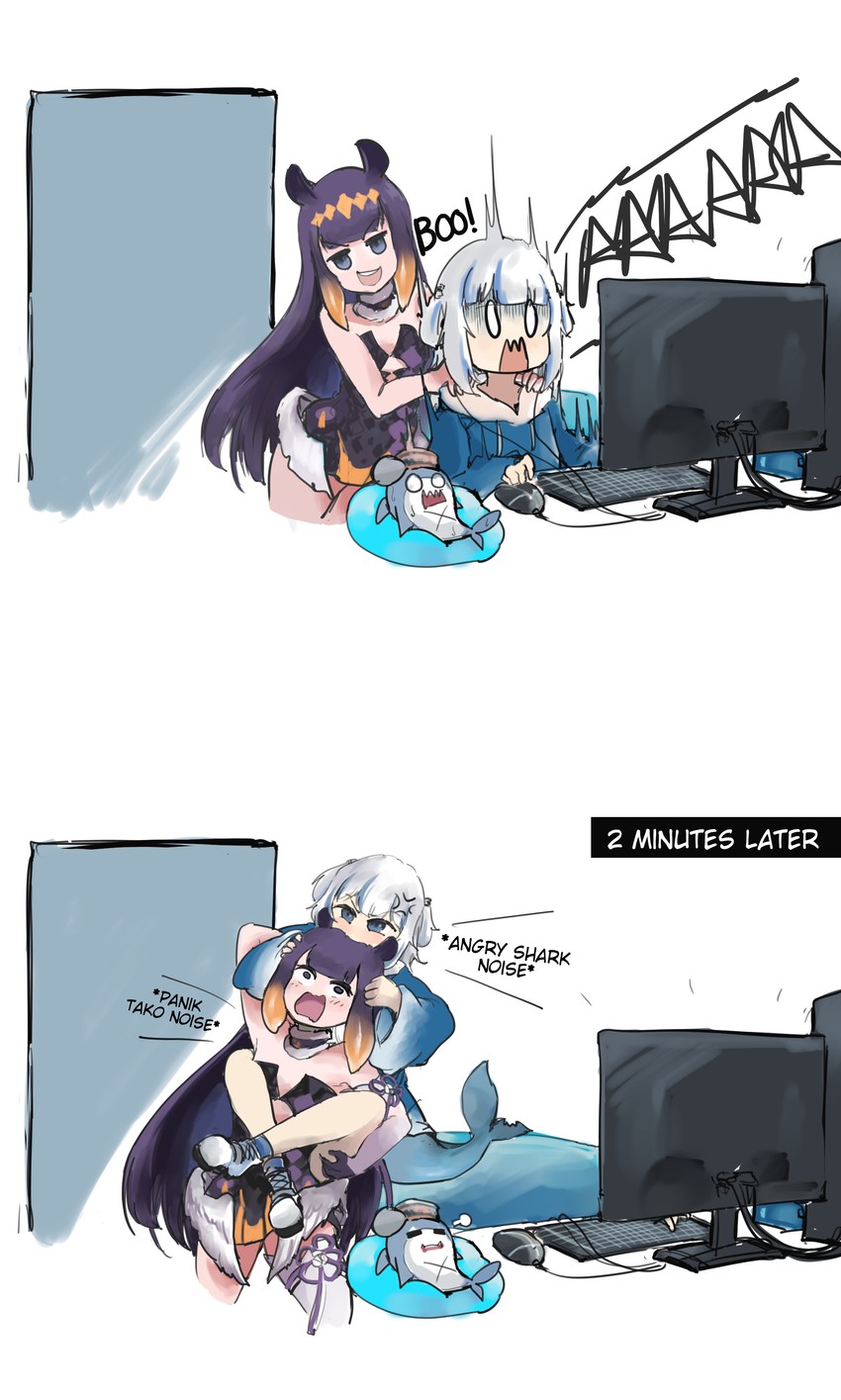 gawr gura, ninomae ina'nis, and bloop (hololive and 1 more) drawn by vyragami