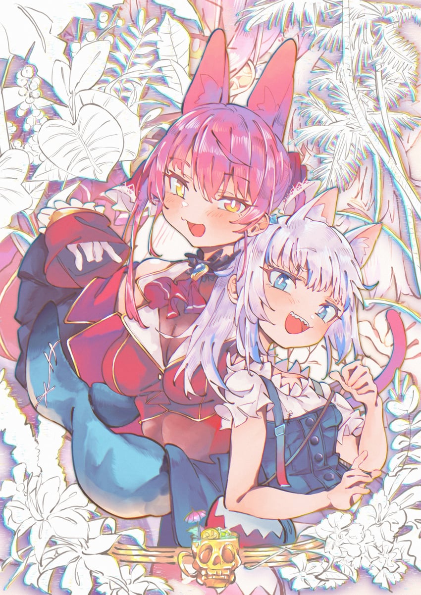 houshou marine, gawr gura, and dokuro-kun (hololive and 1 more) drawn by jichi_(qq850609343)