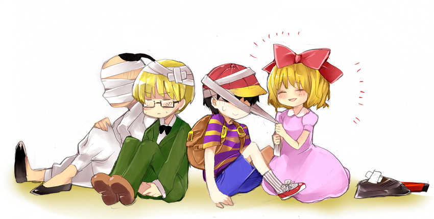 ness, paula, jeff andonuts, and poo (mother and 1 more) drawn by mushirou