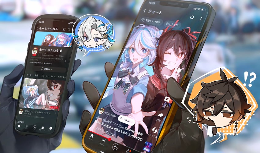 hu tao, furina, zhongli, and neuvillette (genshin impact) drawn by yurayura_(mdeh5447)
