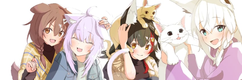 shirakami fubuki, nekomata okayu, ookami mio, inugami korone, and shiro (hololive and 1 more) drawn by babinch