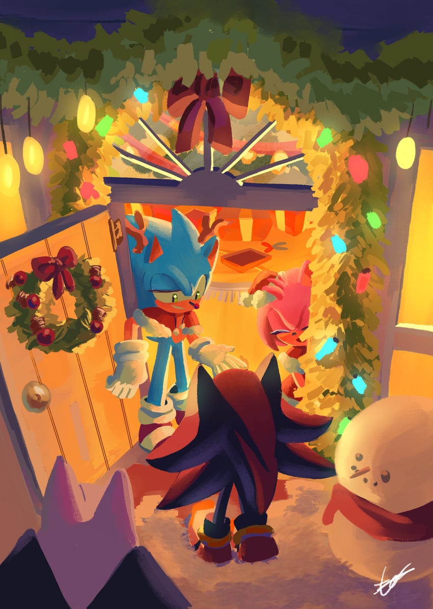 sonic the hedgehog, shadow the hedgehog, amy rose, and rouge the bat (sonic) drawn by yangfaa_sonic