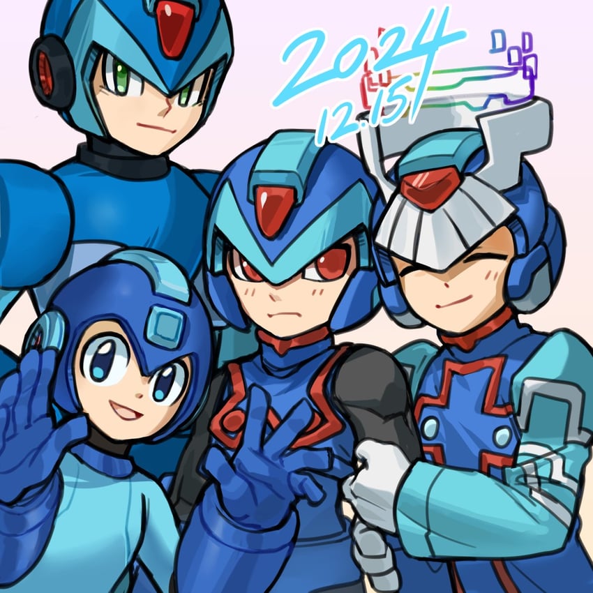 x, mega man, cyber elf x, and copy x (mega man and 2 more) drawn by bi_51334