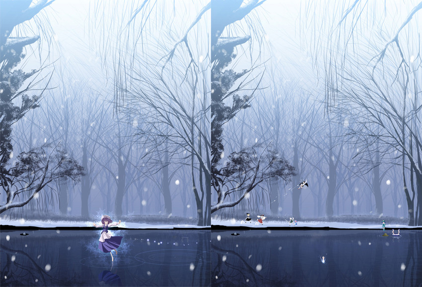 hakurei reimu, kirisame marisa, konpaku youmu, cirno, shameimaru aya, and 5 more (touhou) drawn by yukizuki_chikuba