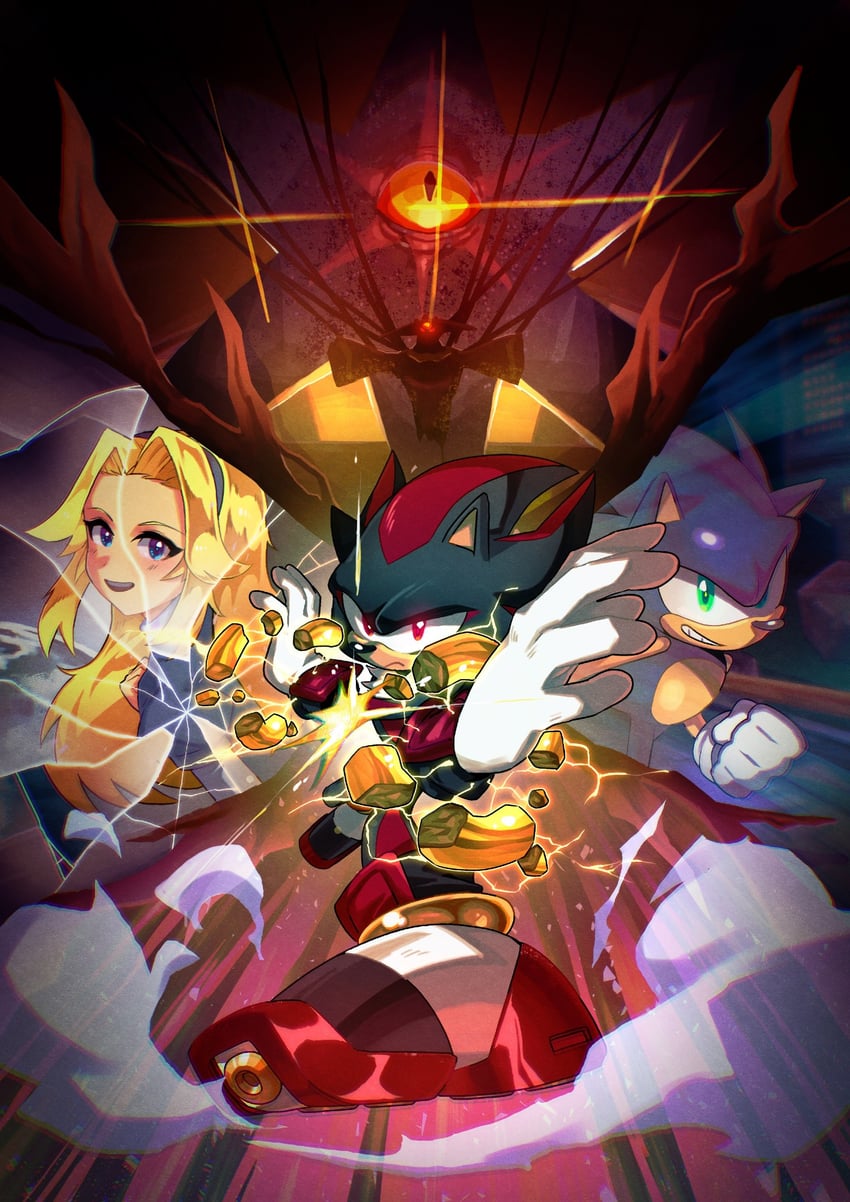 sonic the hedgehog, shadow the hedgehog, maria robotnik, black doom, and doom's eye (sonic and 2 more) drawn by a_r_q