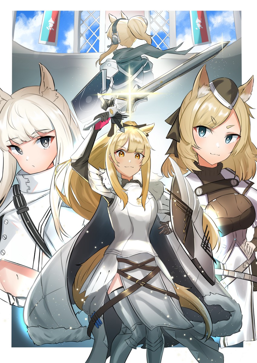 platinum, nearl, blemishine, and whislash (arknights) drawn by k@bu