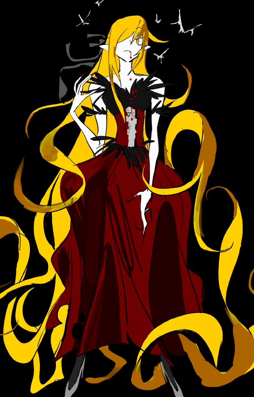 oshino shinobu and kiss-shot acerola-orion heart-under-blade (monogatari and 1 more) drawn by gangster0704