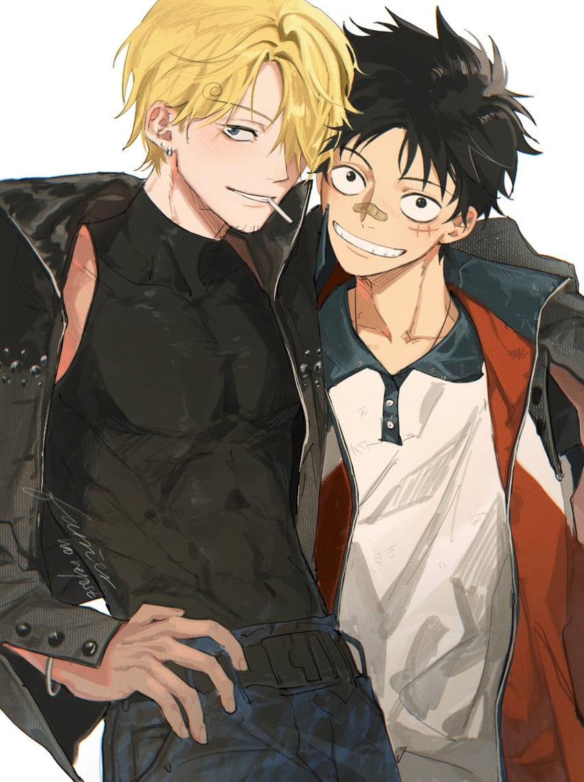 monkey d. luffy and sanji (one piece) drawn by farrier_3