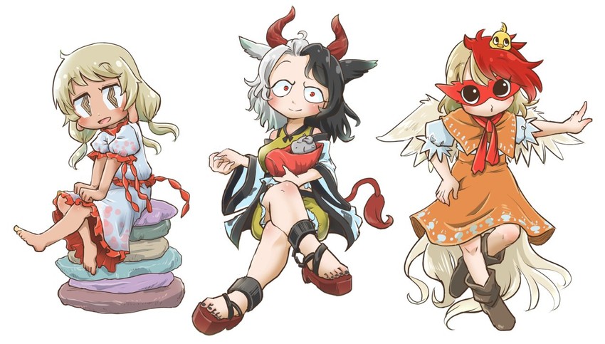 niwatari kutaka, ushizaki urumi, ebisu eika, and hiyoko-chan (touhou and 2 more) drawn by chamaji