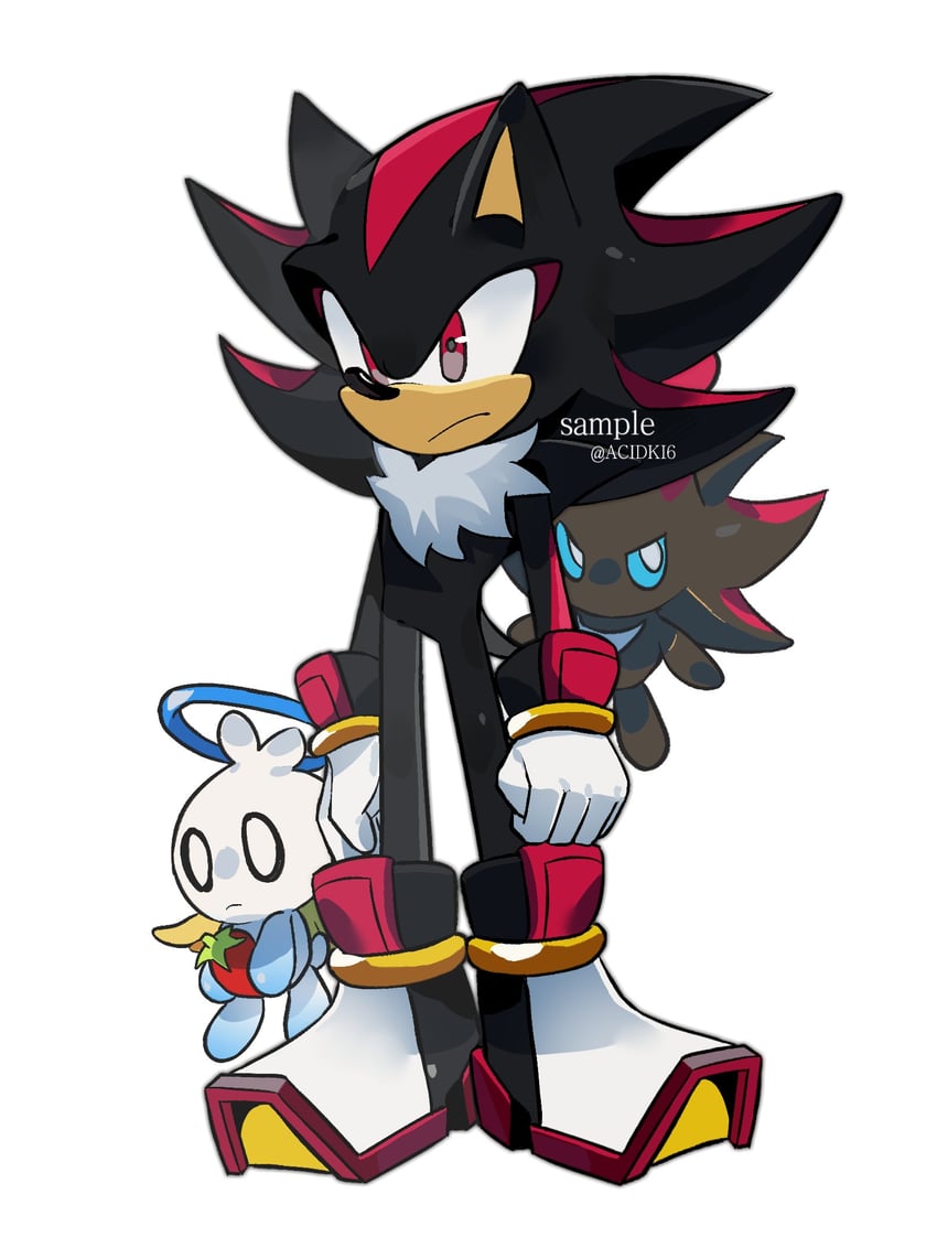 shadow the hedgehog, dark chao, and hero chao (sonic) drawn by acidki6