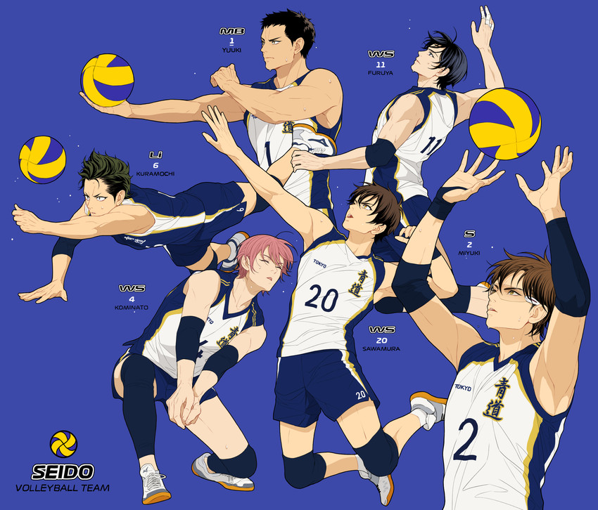 miyuki kazuya, sawamura eijun, kuramochi youichi, furuya satoru, kominato haruichi, and 1 more (ace of diamond) drawn by twoframe