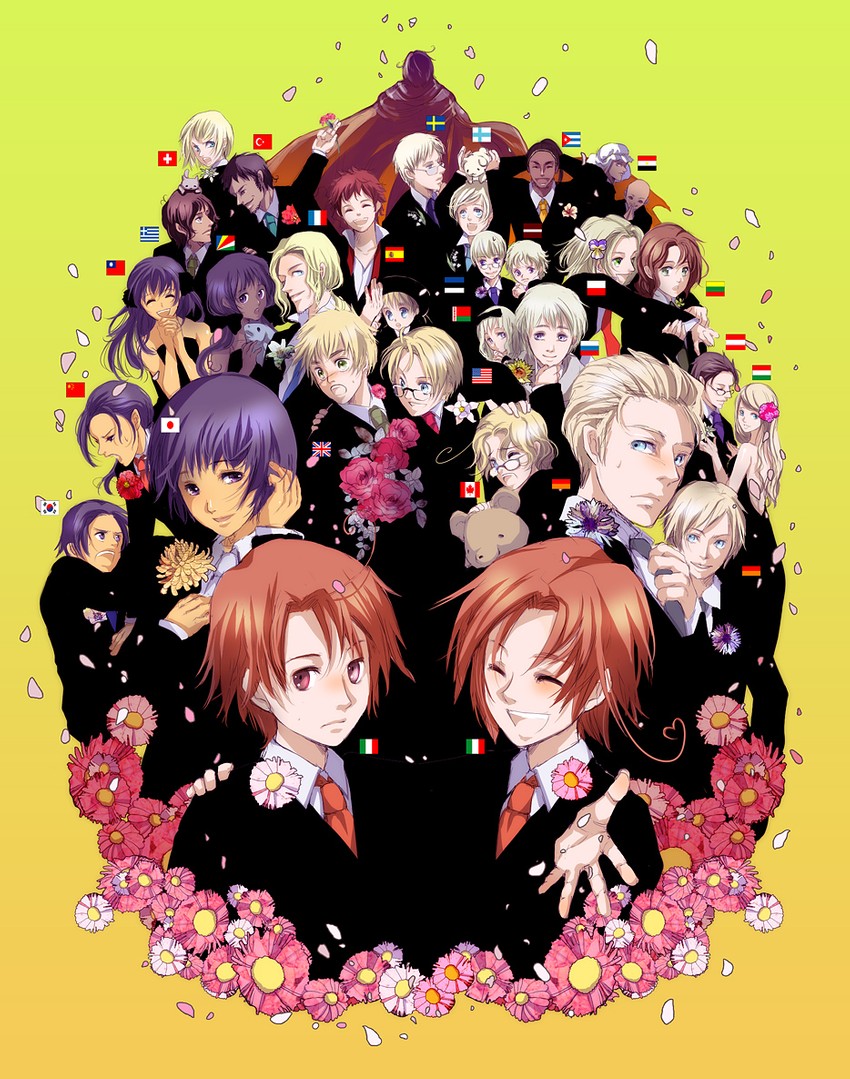 america, united kingdom, japan, russia, china, and 28 more (axis powers hetalia) drawn by yuu_(arcadia)