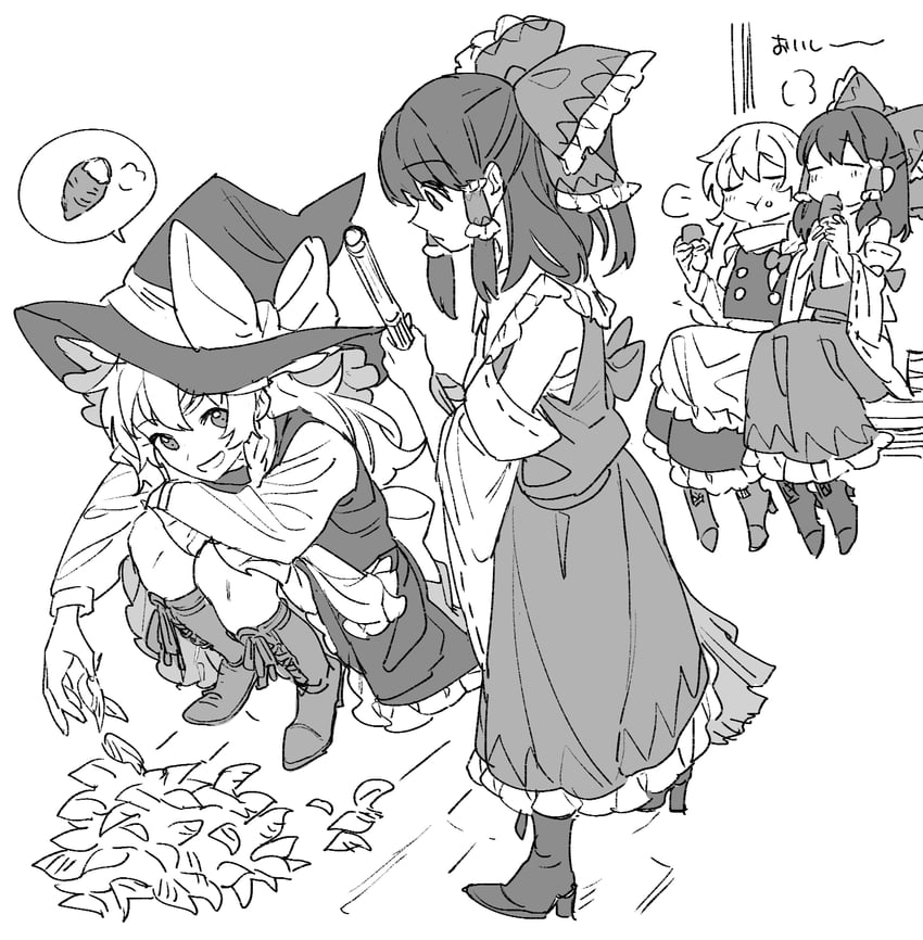 hakurei reimu and kirisame marisa (touhou) drawn by mero_(starfish_jcs)