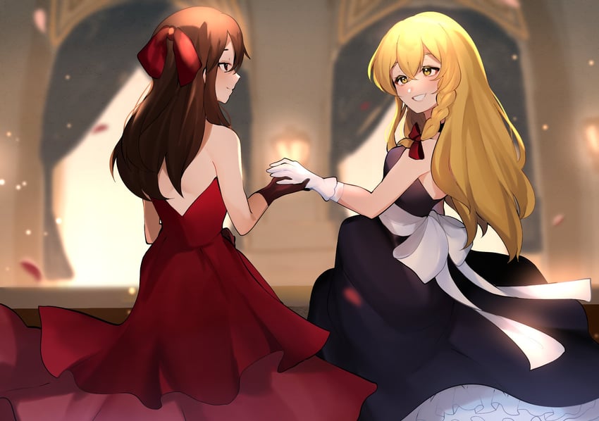hakurei reimu and kirisame marisa (touhou) drawn by majime_joe