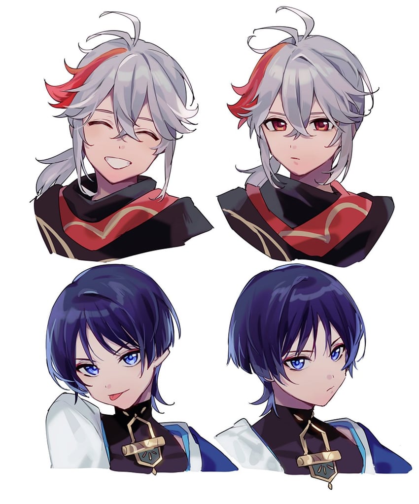 scaramouche, wanderer, and kaedehara kazuha (genshin impact) drawn by asari_(ikite_oshi)