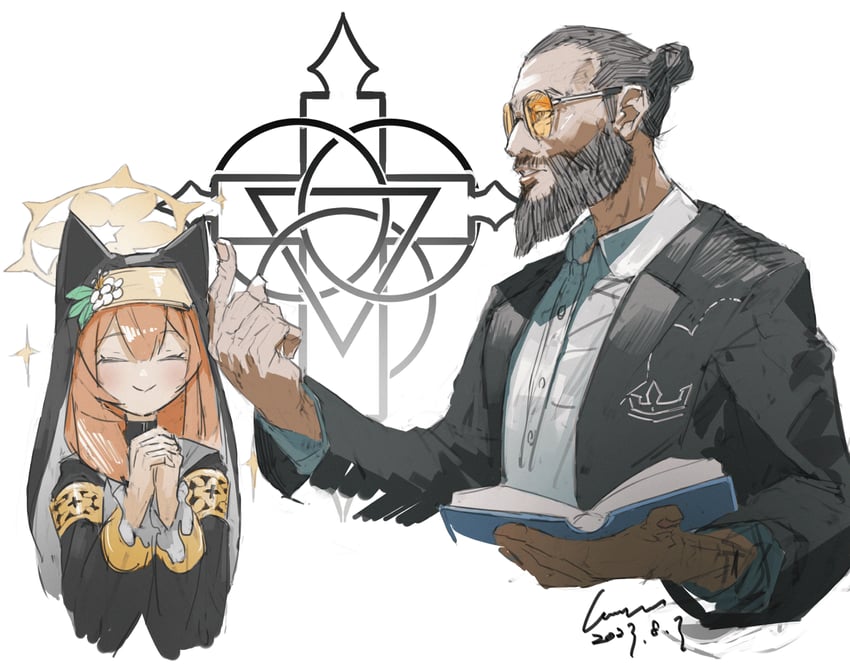 mari and joseph seed (blue archive and 2 more) drawn by wawon_(wan_wawon)