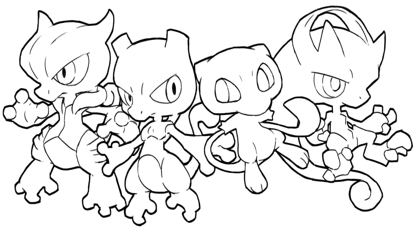 mew, mewtwo, mega mewtwo y, and mega mewtwo x (pokemon) drawn by blacknirrow