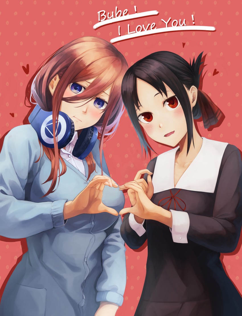 nakano miku and shinomiya kaguya (go-toubun no hanayome and 1 more) drawn by mori_yashiro_(konkon_oyashiro)