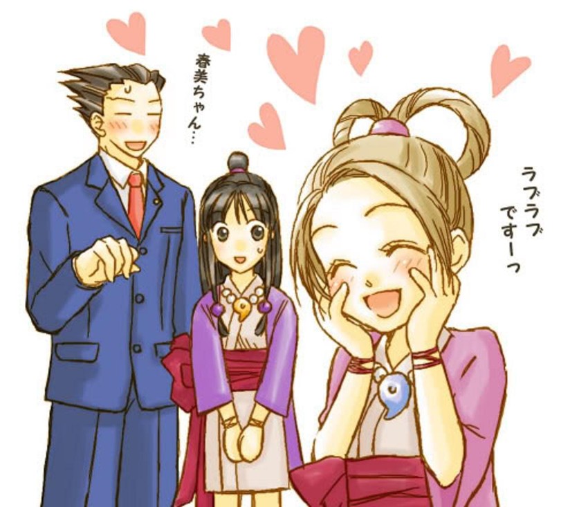 phoenix wright, maya fey, and pearl fey (ace attorney)