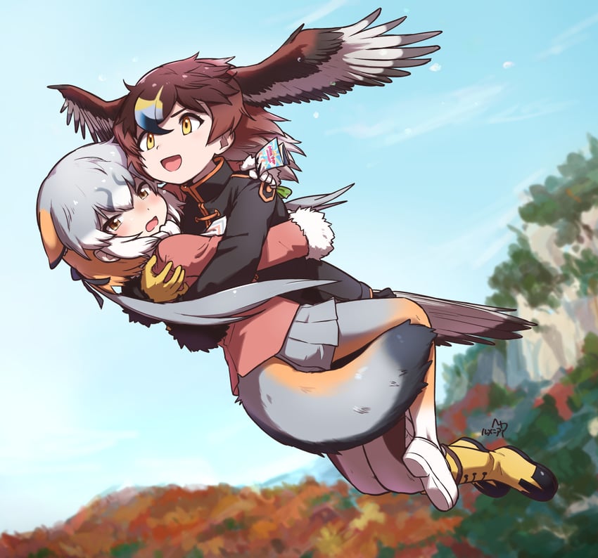 island fox and golden eagle (kemono friends) drawn by rumenia_(ao2is)