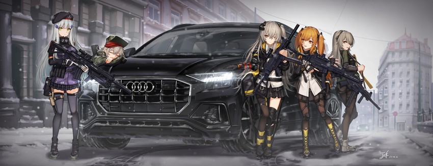hk416, ump45, ump9, g11, and ump40 (girls' frontline) drawn by baek_hyang