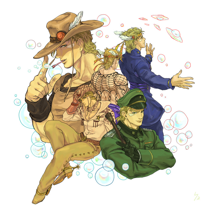 caesar anthonio zeppeli, diavolo, hol horse, hazekura mikitaka, rudolph von stroheim, and 1 more (jojo no kimyou na bouken and 5 more) drawn by 74-gou_(73-gou)