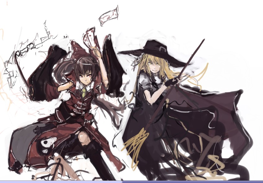 hakurei reimu and kirisame marisa (touhou and 1 more) drawn by panties_(pantsu-pirate)