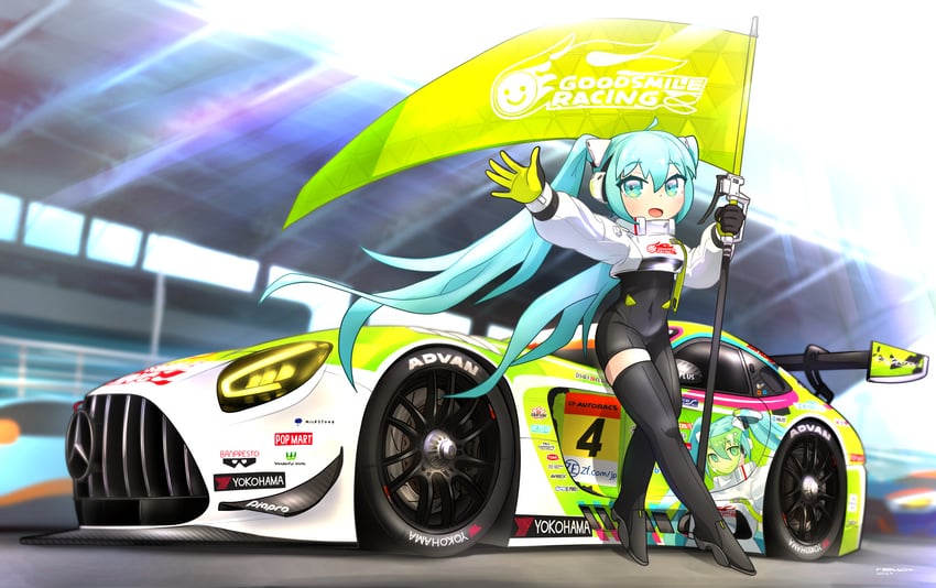 hatsune miku and racing miku (vocaloid and 4 more) drawn by reatbox