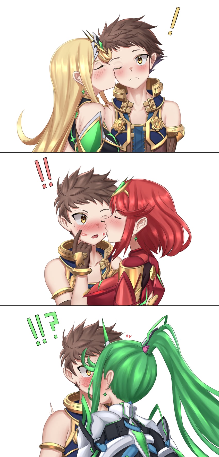 pyra, mythra, rex, and pneuma (xenoblade chronicles and 1 more) drawn by nithros