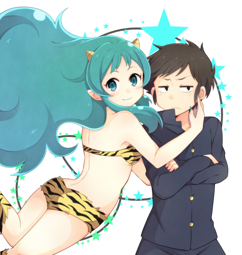 lum and moroboshi ataru (urusei yatsura) drawn by yukichi_(eikichi)