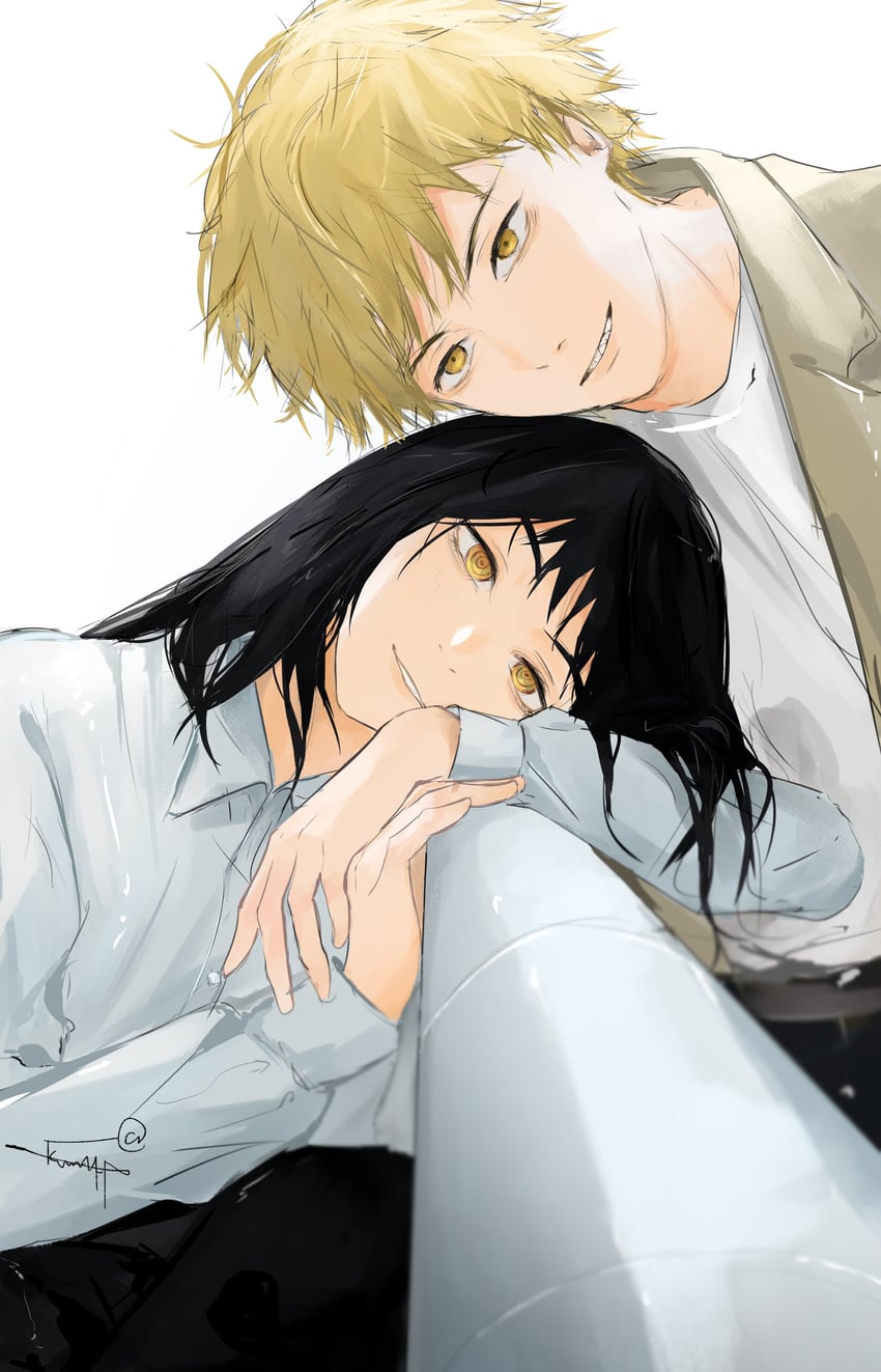 denji and mitaka asa (chainsaw man) drawn by kumah_dessu