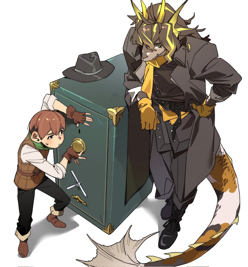 chilchuck tims and lee (arknights and 1 more) drawn by ju_neng_binggui