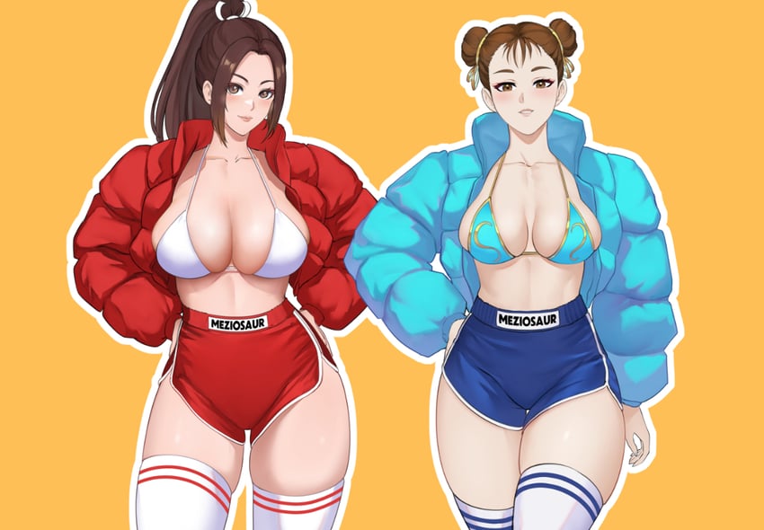 chun-li and shiranui mai (street fighter and 2 more) drawn by meziosaur