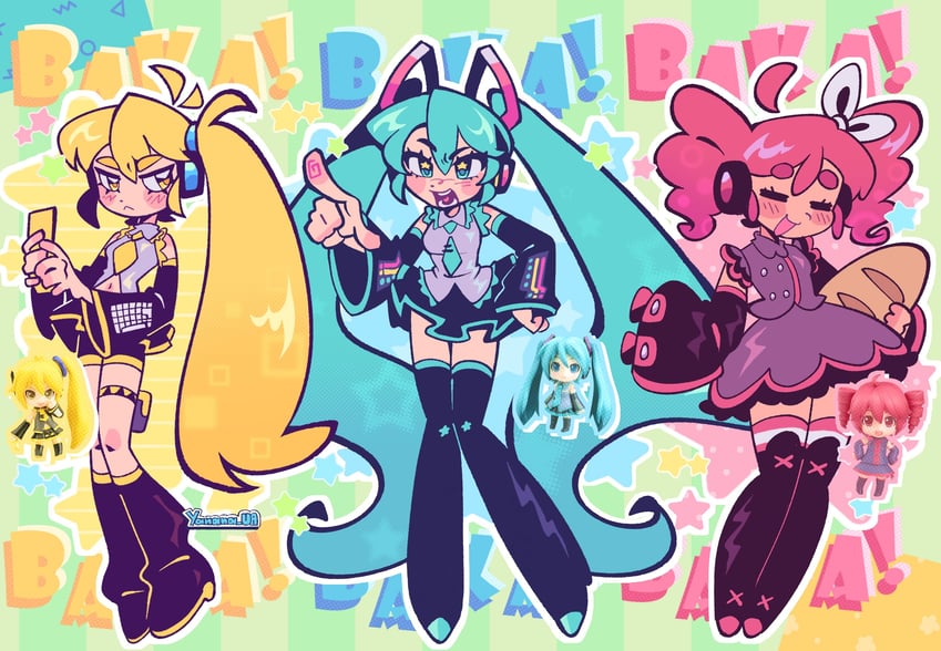 hatsune miku, kasane teto, and akita neru (vocaloid and 3 more) drawn by yanana_ua