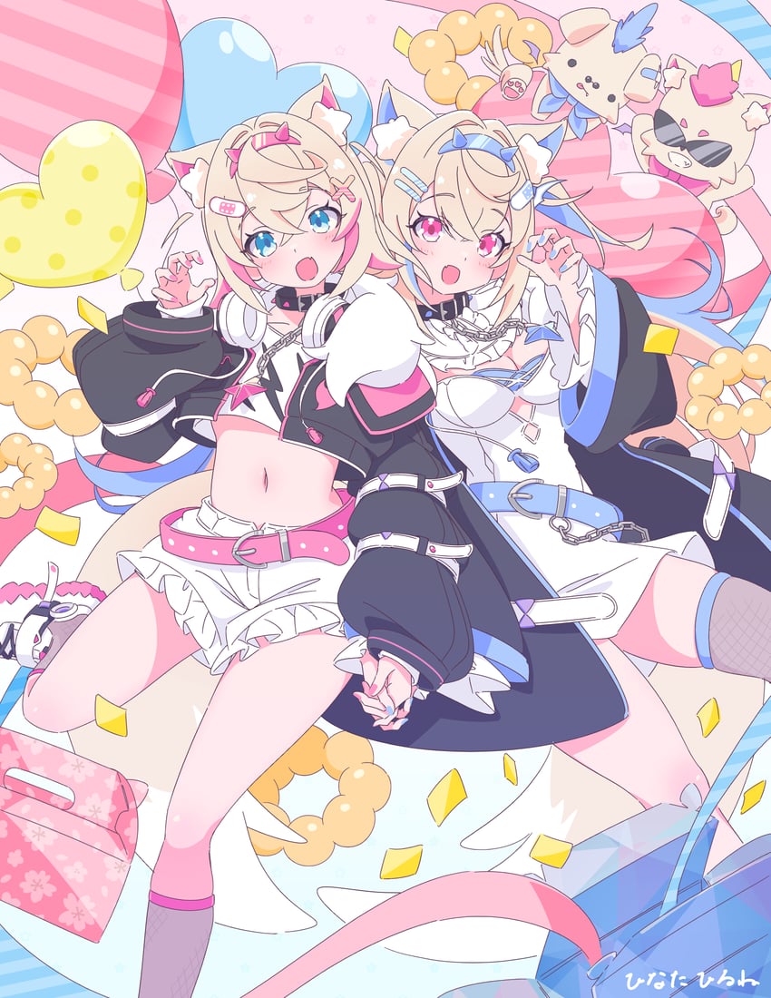 fuwawa abyssgard, mococo abyssgard, and ruffian (hololive and 1 more) drawn by hinata_hirune