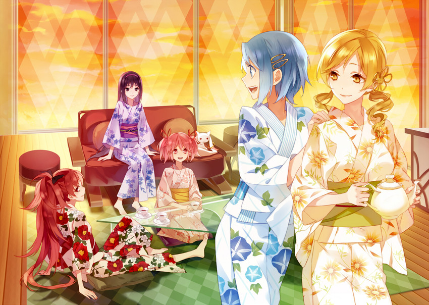 akemi homura, kaname madoka, miki sayaka, sakura kyoko, tomoe mami, and 1 more (mahou shoujo madoka magica) drawn by psd_(psdgai)