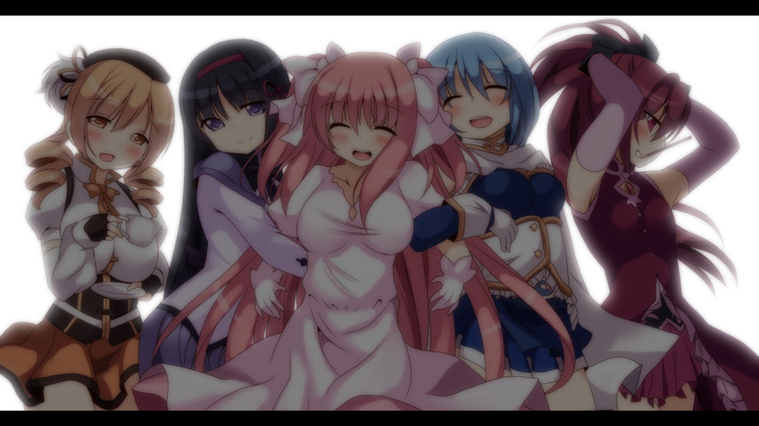 akemi homura, kaname madoka, miki sayaka, sakura kyoko, tomoe mami, and 1 more (mahou shoujo madoka magica) drawn by shiroie_mika