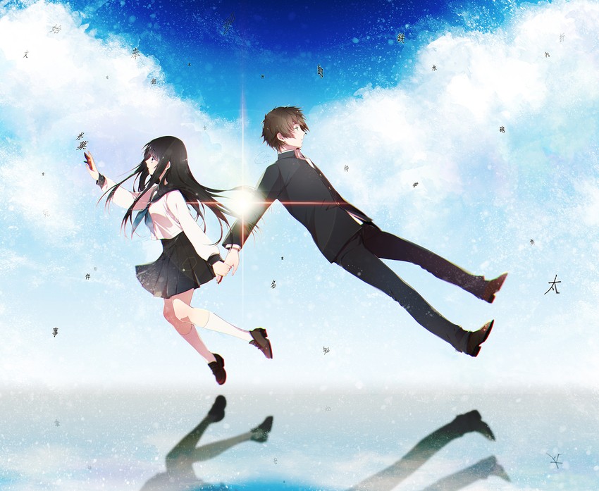 chitanda eru and oreki houtarou (hyouka) drawn by mirunai
