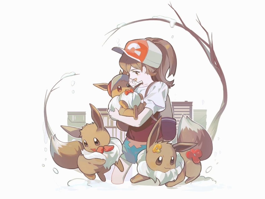 eevee and elaine (pokemon and 1 more) drawn by majyo_(witch_poke)