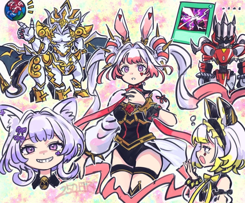 maliss <p> white rabbit, maliss <p> chessy cat, maliss <p> dormouse, sosei ryu-ge mistva, mathmech sigma, and 1 more (yu-gi-oh!) drawn by 250en_remon