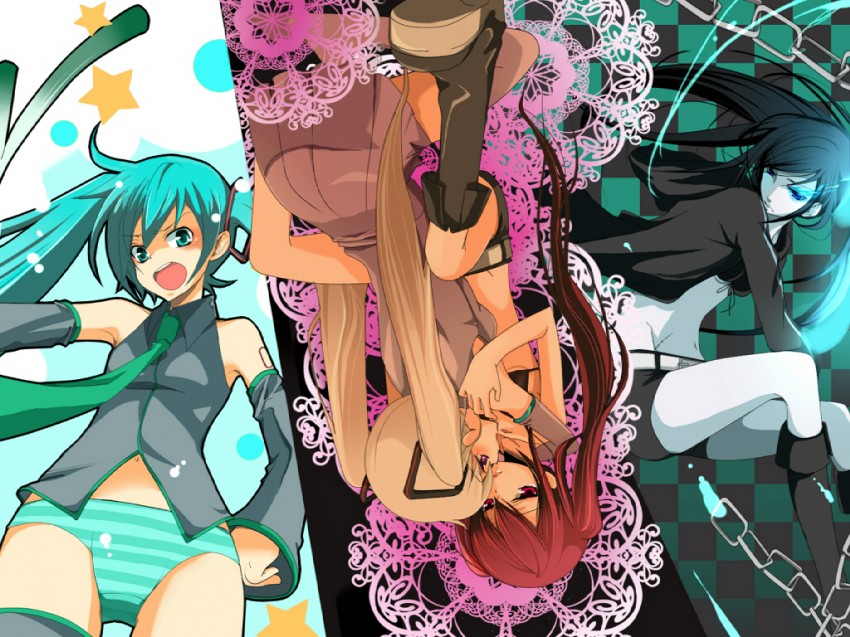 hatsune miku and black rock shooter (vocaloid and 1 more) drawn by sayo_(mutuha)